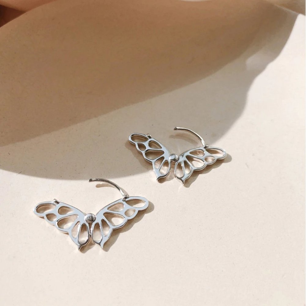 Sterling Silver Butterfly Outline Stud Earrings - Women's Jewelry - Picture 4 of 8